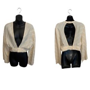 Faithfull the Brand Spruce nude and white deep V-neck Parisian top NWT size M